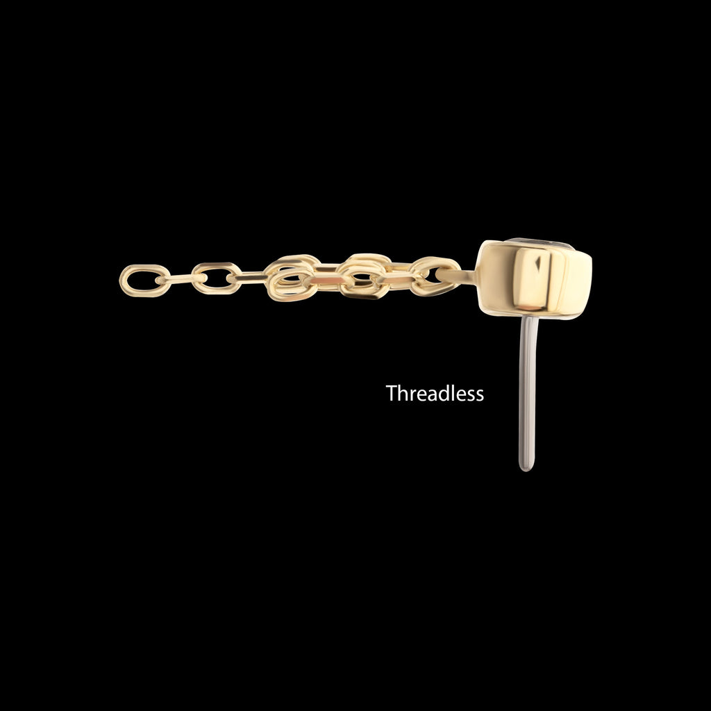 Bezel Set Gem with Triple Chain Dangle Flatback Stud Earring / Nosering - Gem in 14Kt Yellow Gold