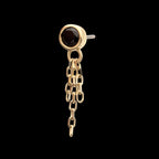 Bezel Set Gem with Triple Chain Dangle Flatback Stud Earring / Nosering - Gem in 14Kt Yellow Gold