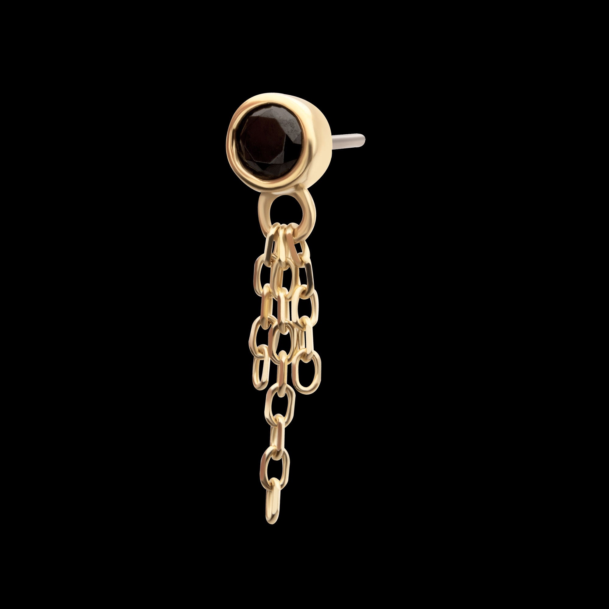 Bezel Set Gem with Triple Chain Dangle Flatback Stud Earring / Nosering - Gem in 14Kt Yellow Gold