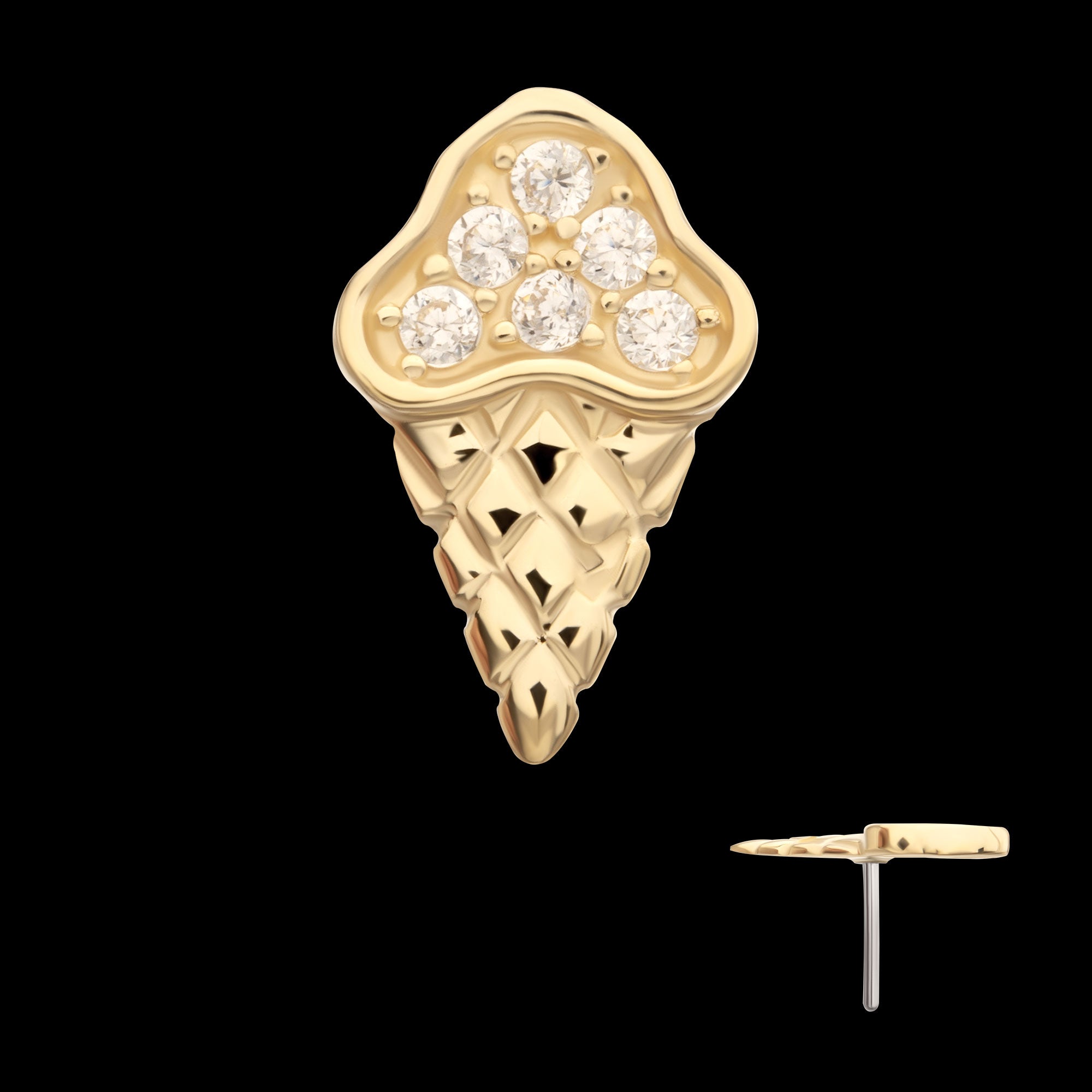 6 Pave Set Gem Ice Cream Flatback Stud Earring / Nosering - Gem in 14Kt Yellow Gold
