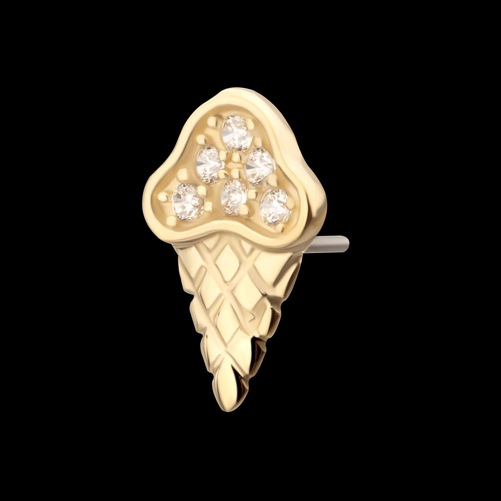 6 Pave Set Gem Ice Cream Flatback Stud Earring / Nosering - Gem in 14Kt Yellow Gold