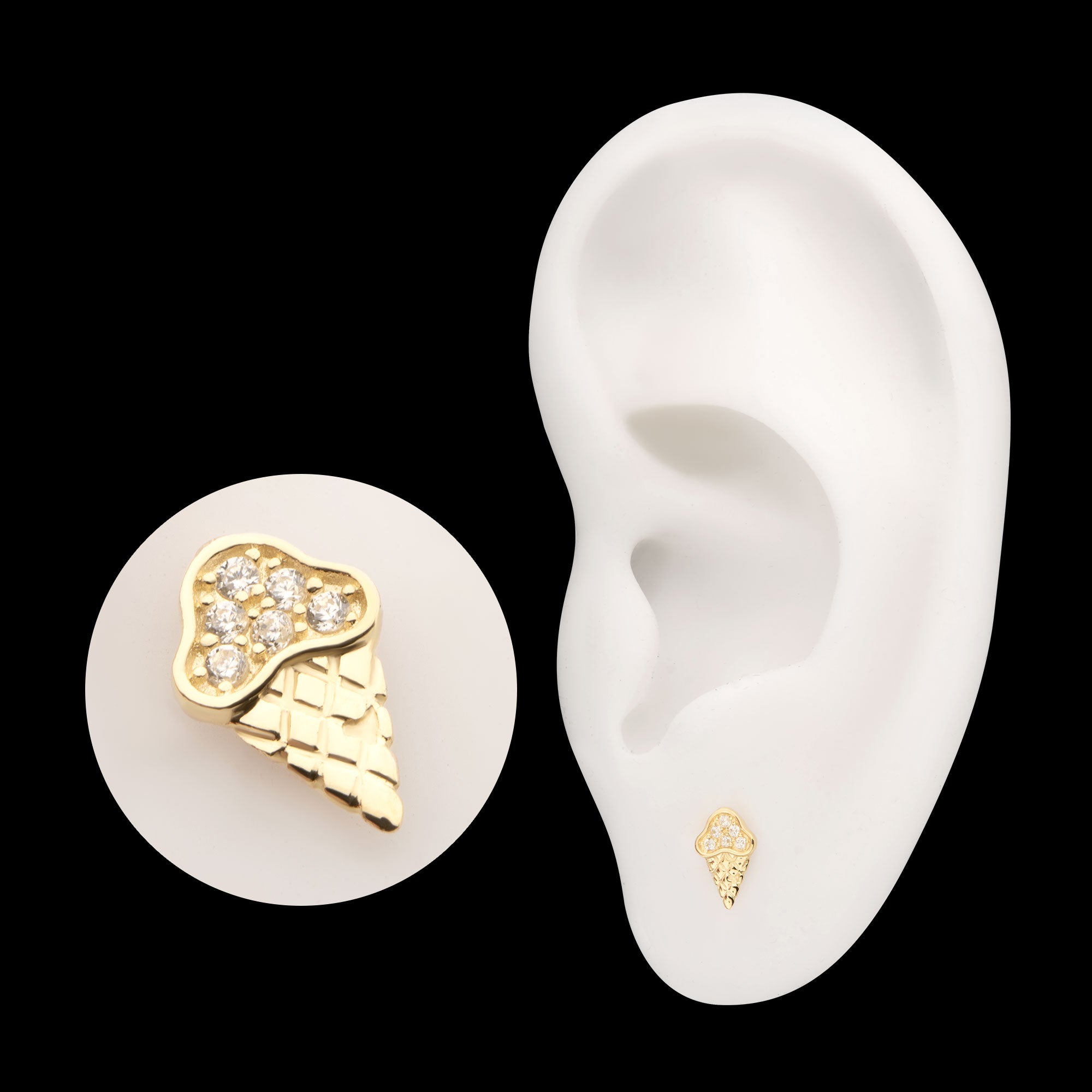 6 Pave Set Gem Ice Cream Flatback Stud Earring / Nosering - Gem in 14Kt Yellow Gold