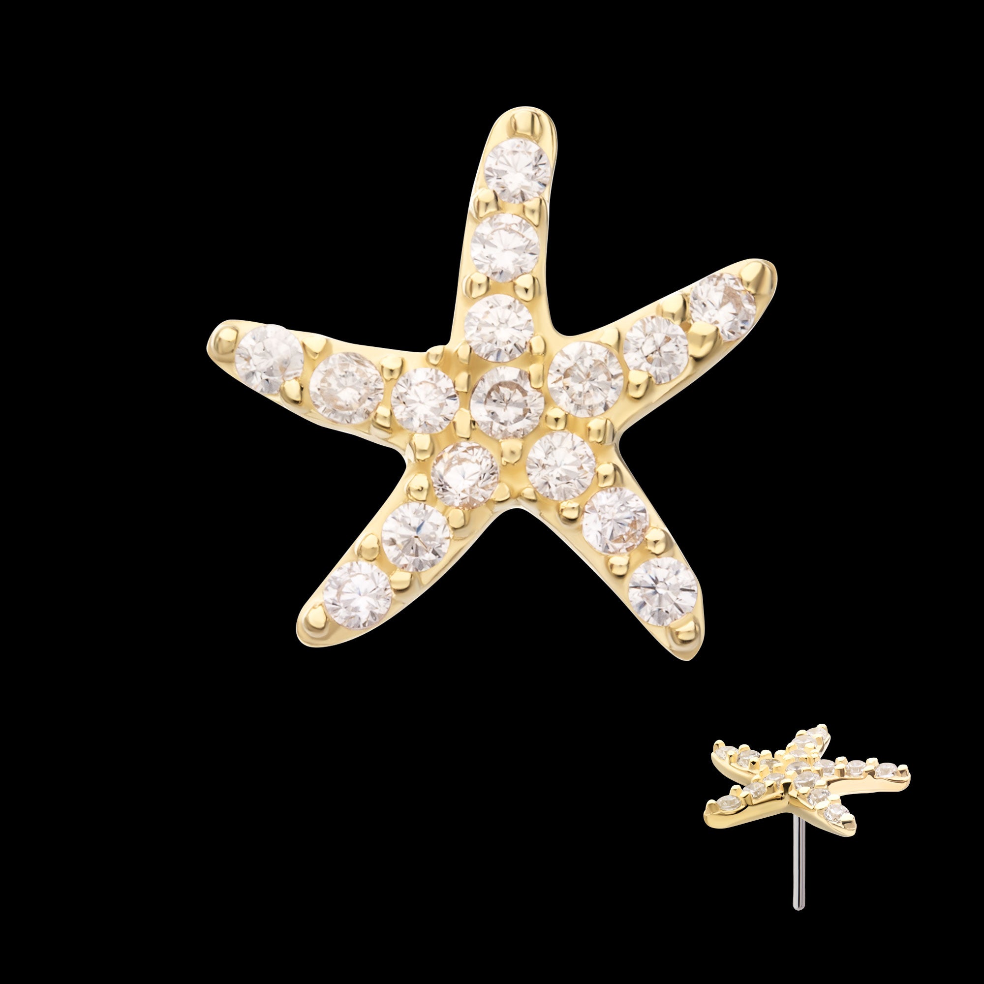 Pave Gem Starfish Flatback Stud Earring / Nosering - Gem in 14Kt Yellow Gold
