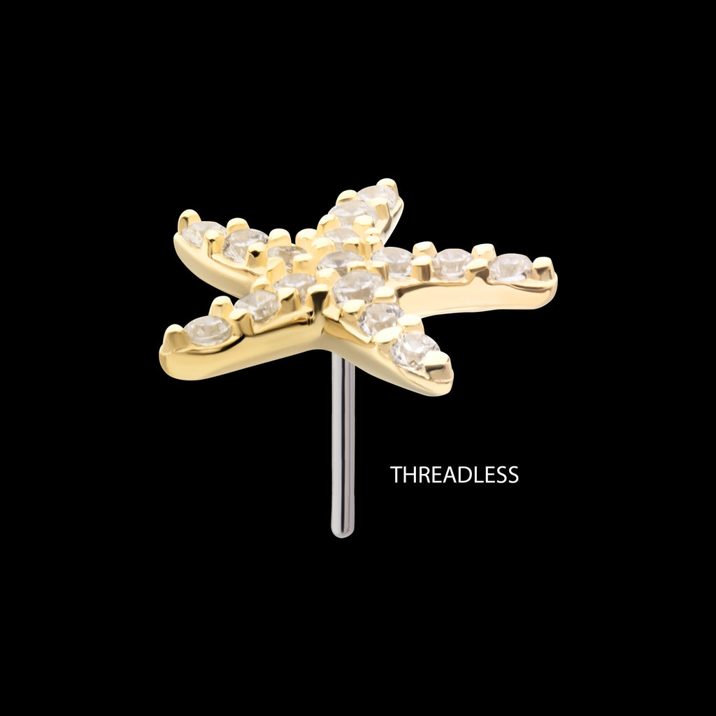 Pave Gem Starfish Flatback Stud Earring / Nosering - Gem in 14Kt Yellow Gold