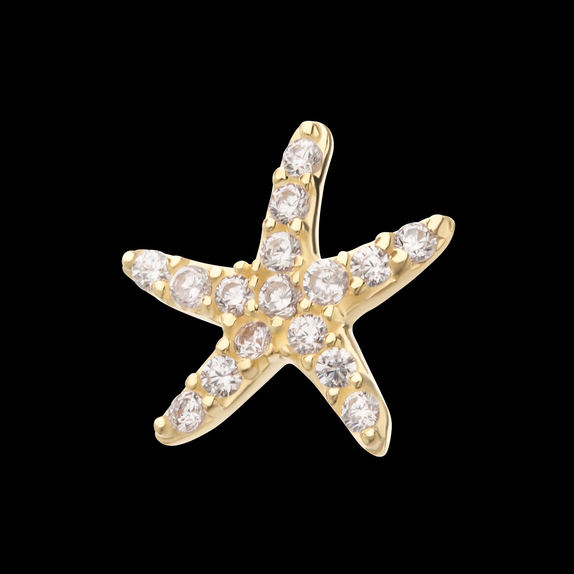 Pave Gem Starfish Flatback Stud Earring / Nosering - Gem in 14Kt Yellow Gold