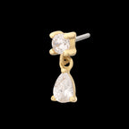 Prong Set Round Gem with Teardrop Dangle Flatback Stud Earring / Nosering - Gem in 14Kt Gold