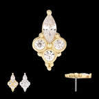 Prong Set Marquise & Triple Round Gem Flatback Stud Earring / Nosering - Gem in 14Kt Gold