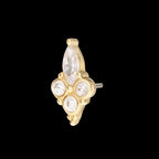 Prong Set Marquise & Triple Round Gem Flatback Stud Earring / Nosering - Gem in 14Kt Gold