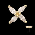 Prong Set Marquise CZ Gem 4-Petal Flower Flatback Stud Earring / Nosering - CZ in 14Kt Yellow Gold