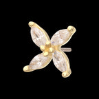 Prong Set Marquise CZ Gem 4-Petal Flower Flatback Stud Earring / Nosering - CZ in 14Kt Yellow Gold