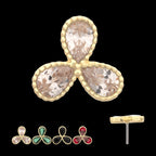 Milgrain Edge Teardrop CZ Gem 3-Petal Flower Flatback Stud Earring / Nosering - CZ in 14Kt Yellow Gold