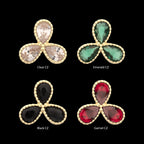 Milgrain Edge Teardrop CZ Gem 3-Petal Flower Flatback Stud Earring / Nosering - CZ in 14Kt Yellow Gold