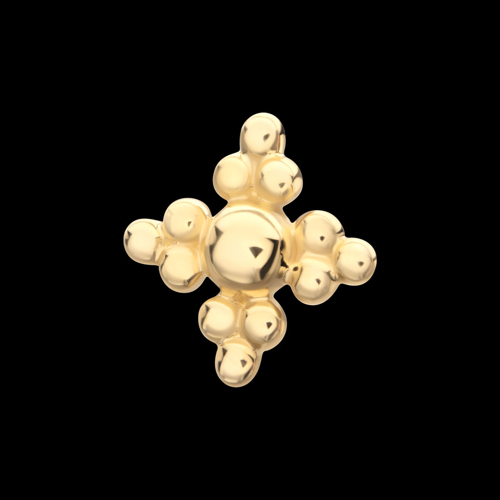 Tri-bead Flower Flatback Stud Earring / Nosering - 14Kt Yellow Gold