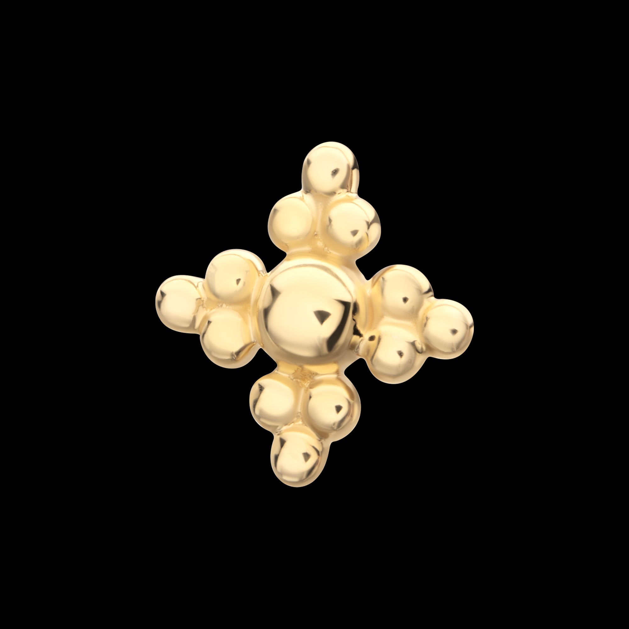 Tri-bead Flower Flatback Stud Earring / Nosering - 14Kt Yellow Gold