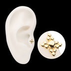 Tri-bead Flower Flatback Stud Earring / Nosering - 14Kt Yellow Gold