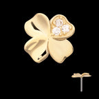 3D Clover with Triple CZ Gem Flatback Stud Earring / Nosering - CZ in 14Kt Yellow Gold