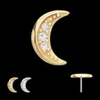 Pave CZ Gem Crescent Moon Flatback Stud Earring / Nosering - CZ in 14Kt Gold