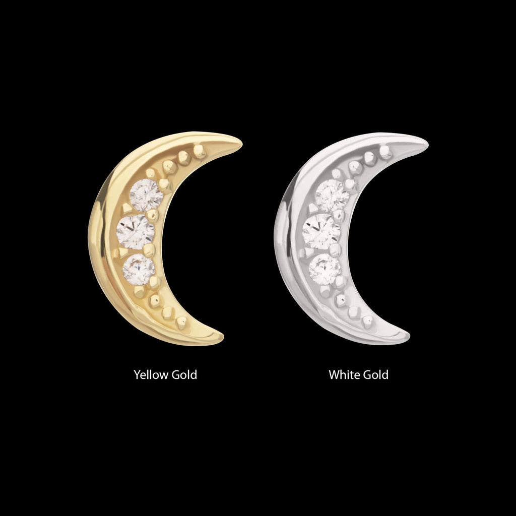 Pave CZ Gem Crescent Moon Flatback Stud Earring / Nosering - CZ in 14Kt Gold