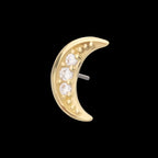 Pave CZ Gem Crescent Moon Flatback Stud Earring / Nosering - CZ in 14Kt Gold
