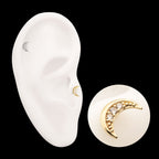 Pave CZ Gem Crescent Moon Flatback Stud Earring / Nosering - CZ in 14Kt Gold
