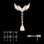 Quadruple Marquise Cluster with Teardrop CZ Gem Dangle Flatback Stud Earring / Nosering - CZ in 14Kt Gold