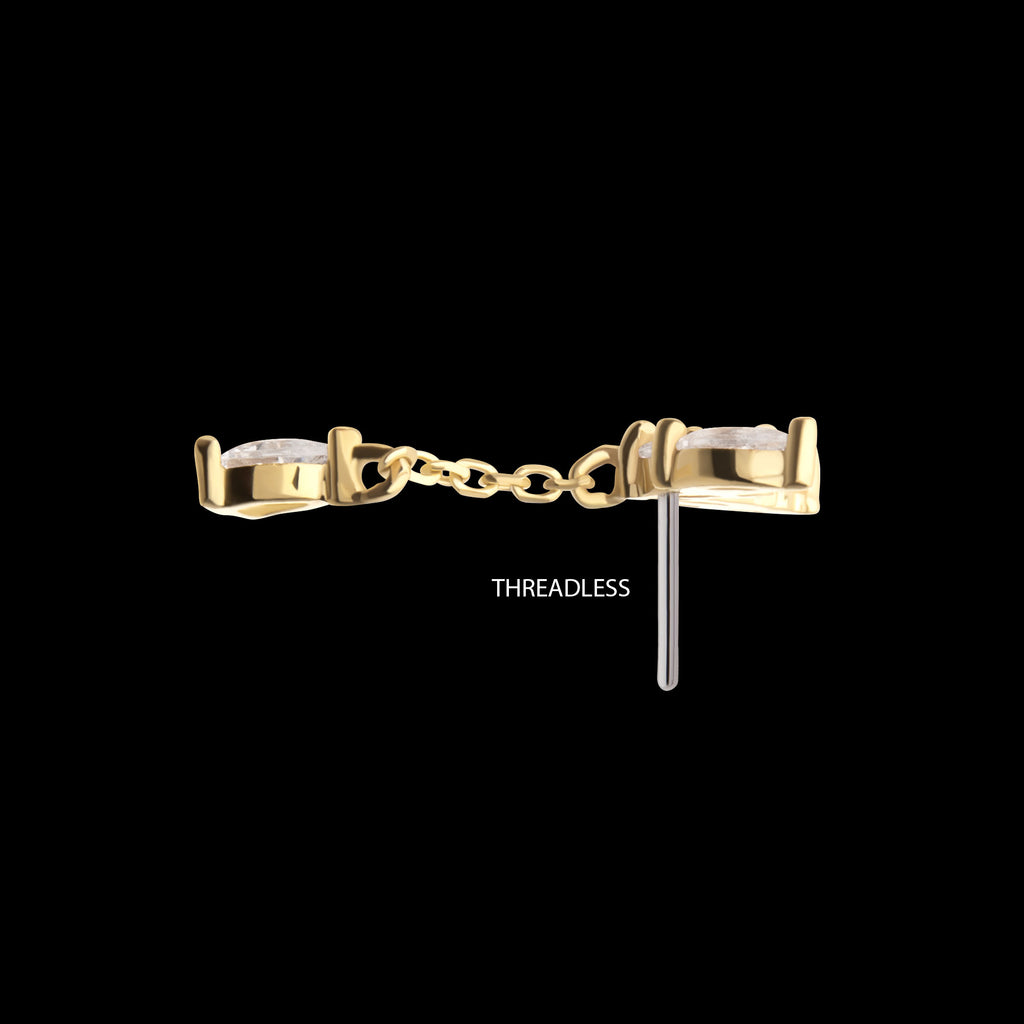 Quadruple Marquise Cluster with Teardrop CZ Gem Dangle Flatback Stud Earring / Nosering - CZ in 14Kt Gold