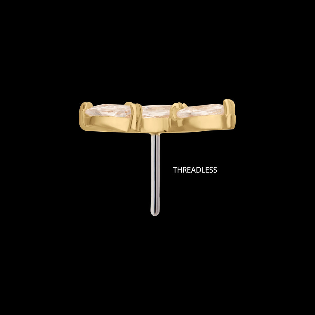 Vine Shape with 3-Tier Marquise Gem Flatback Stud Earring / Nosering - Gem in 14Kt Gold