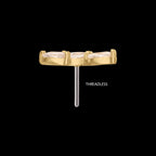 Vine Shape with 3-Tier Marquise Gem Flatback Stud Earring / Nosering - Gem in 14Kt Gold