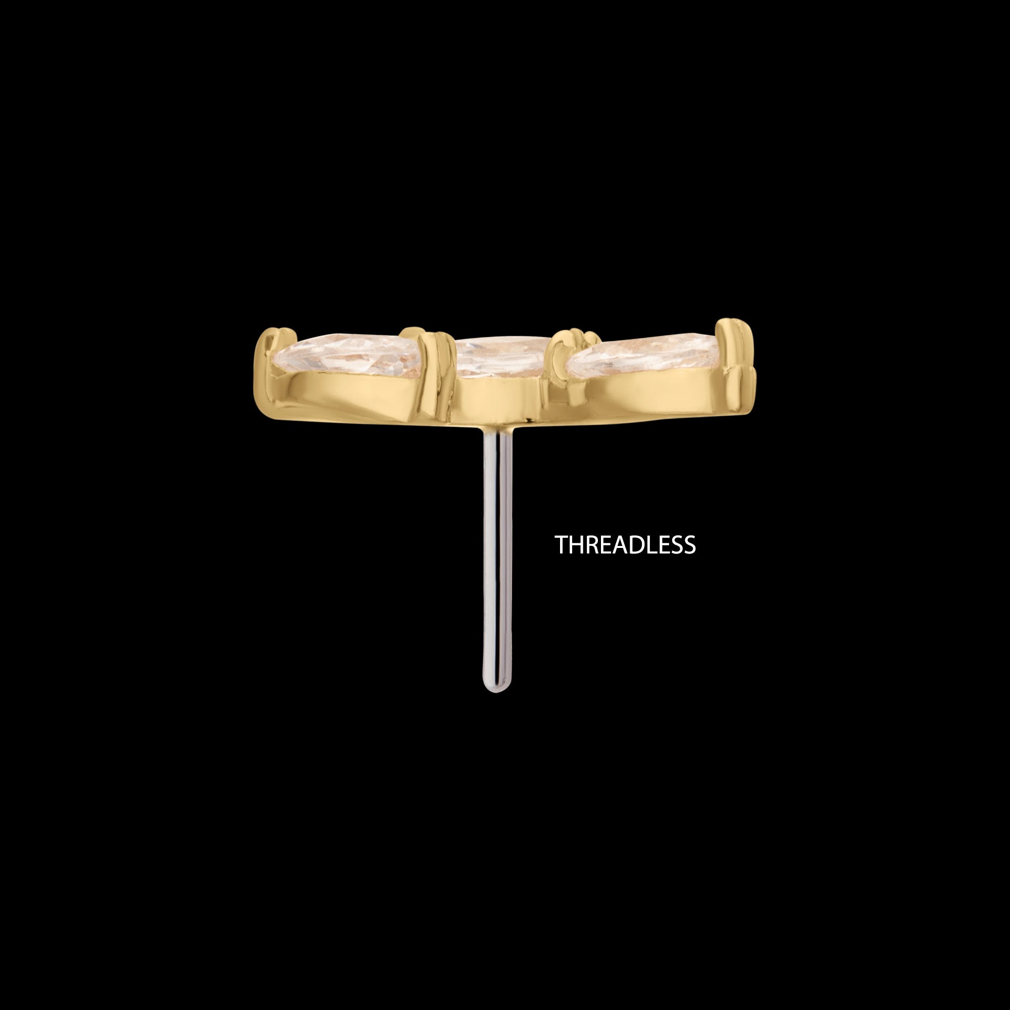 Vine Shape with 3-Tier Marquise Gem Flatback Stud Earring / Nosering - Gem in 14Kt Gold
