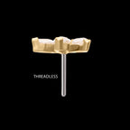 Marquise Fan with Central Round CZ Gem Flatback Stud Earring / Nosering - CZ in 14Kt Gold