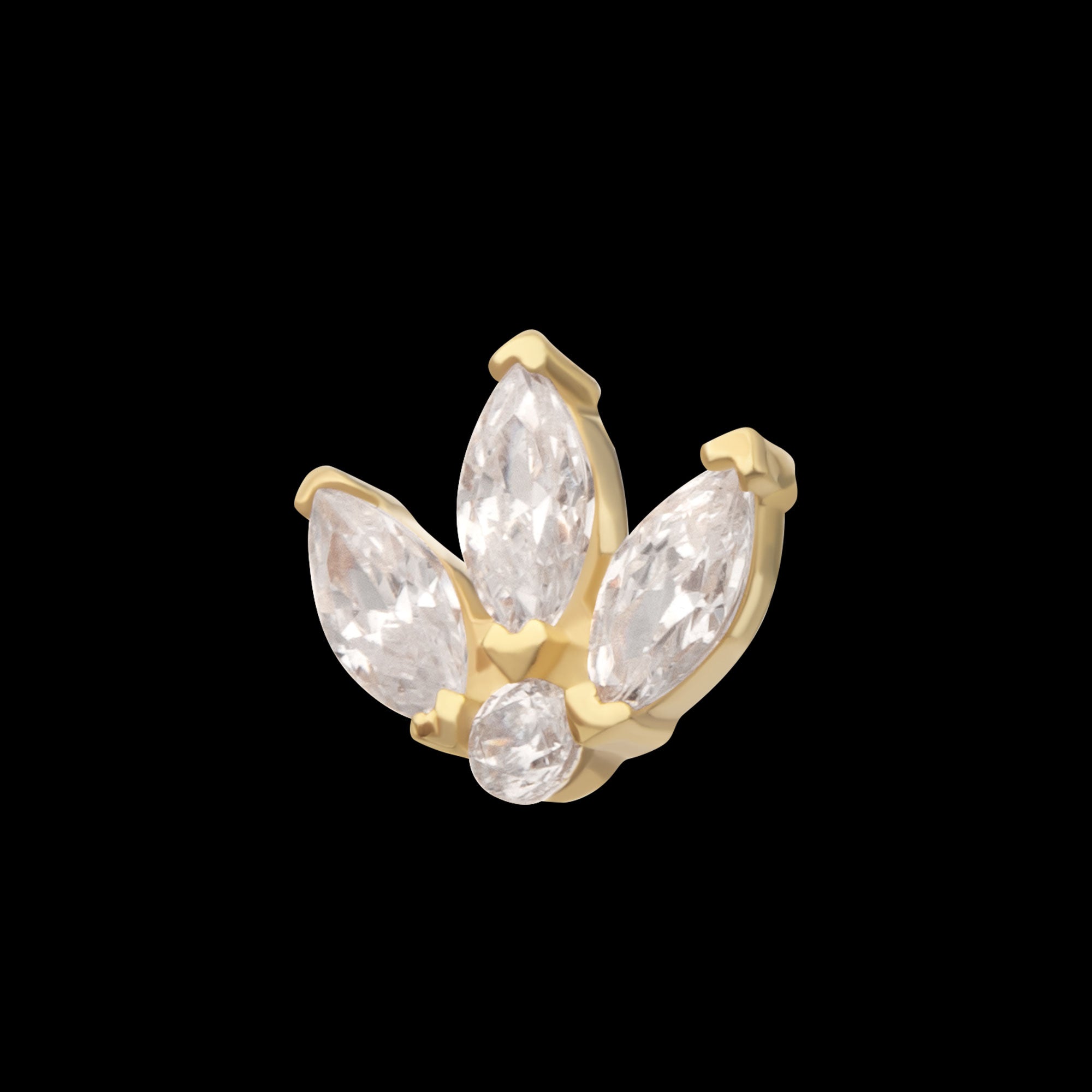 Marquise Fan with Central Round CZ Gem Flatback Stud Earring / Nosering - CZ in 14Kt Gold