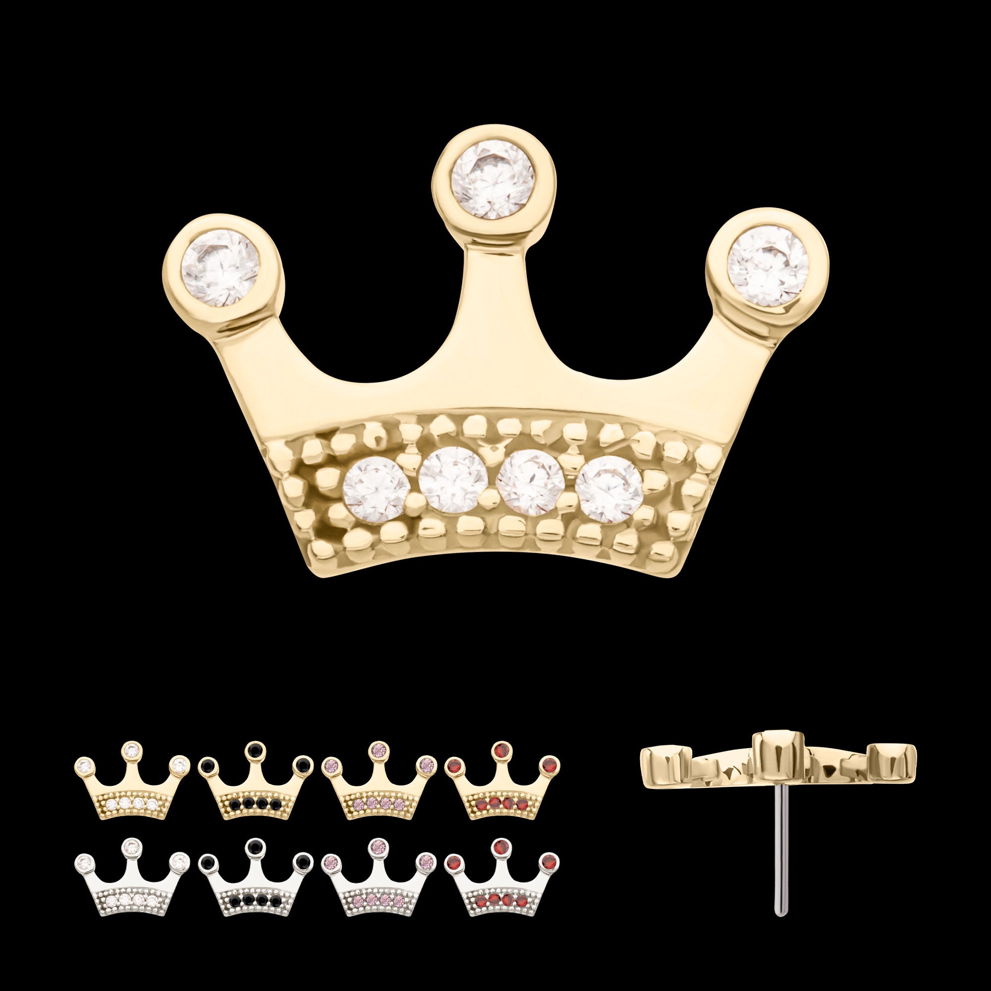 Bezel CZ Gem Edge Crown Flatback Stud Earring / Nosering - CZ in 14Kt Gold