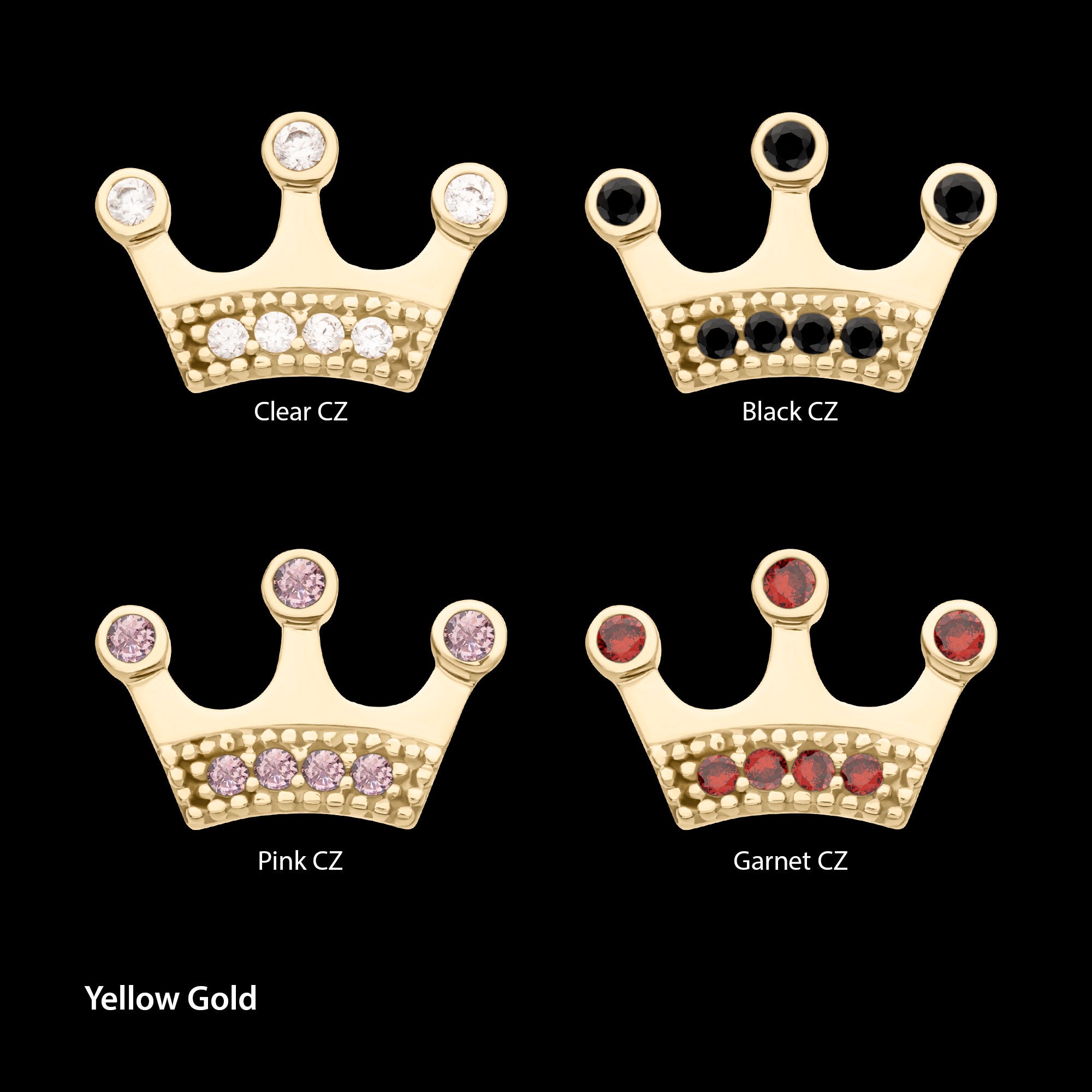 Bezel CZ Gem Edge Crown Flatback Stud Earring / Nosering - CZ in 14Kt Gold