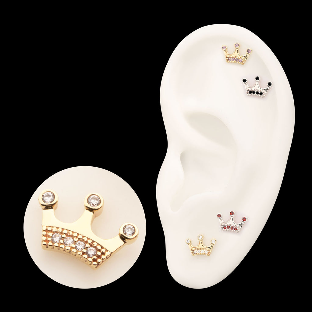 Bezel CZ Gem Edge Crown Flatback Stud Earring / Nosering - CZ in 14Kt Gold