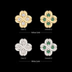 4 Leaf Clover with Prong Gem Accents Flatback Stud Earring / Nosering - Gem in 14Kt Gold