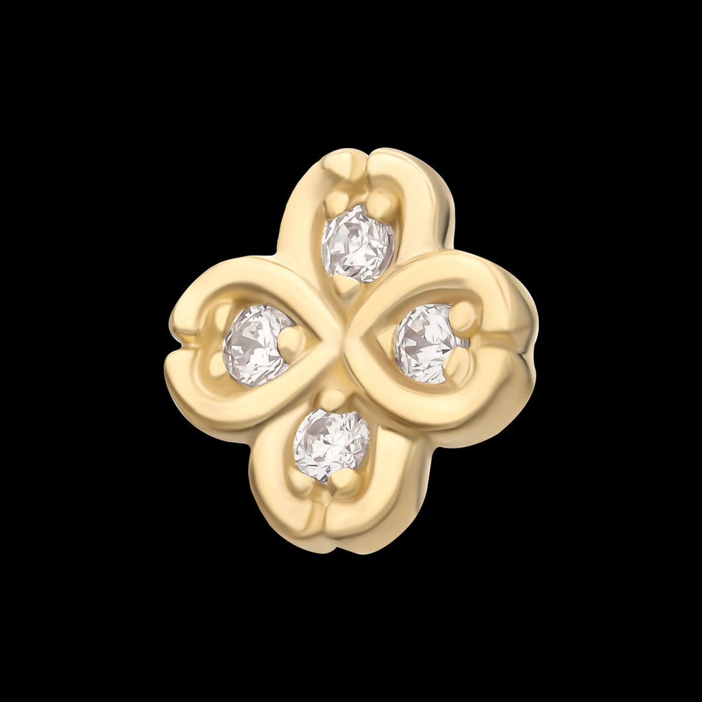4 Leaf Clover with Prong Gem Accents Flatback Stud Earring / Nosering - Gem in 14Kt Gold