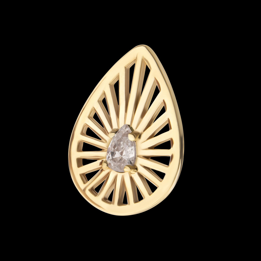 Prong Set Teardrop CZ Gem on a Radiant Teardrop Shape Flatback Stud Earring / Nosering - CZ in 14Kt Yellow Gold