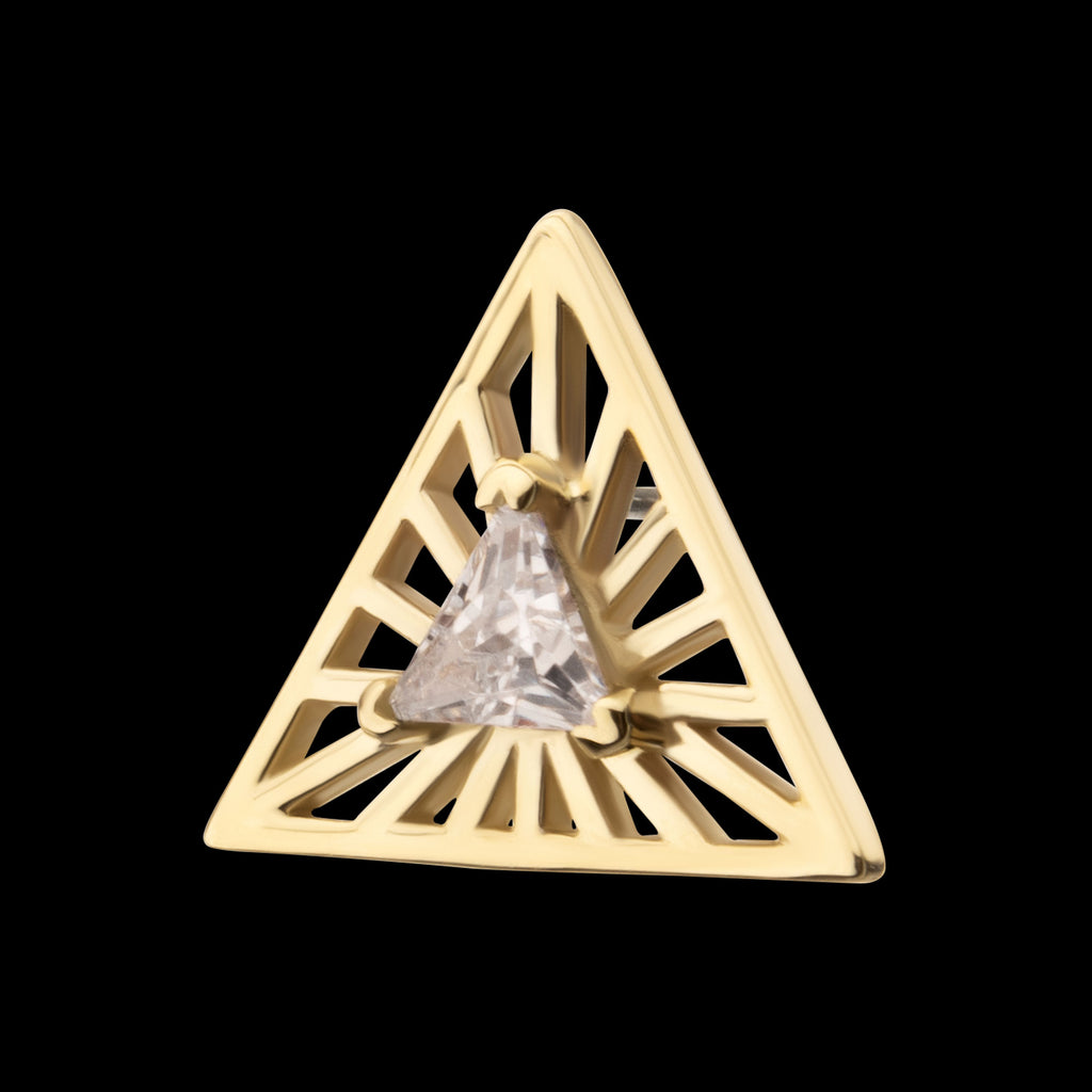 Prong Set Triangle CZ Gem on a Radiant Triangle Shape Flatback Stud Earring / Nosering - CZ in 14Kt Yellow Gold