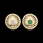 Prong Set Round CZ Gem on a Radiant Round Shape Flatback Stud Earring / Nosering - CZ in 14Kt Yellow Gold