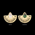 Prong Set Teardrop CZ Gem on a Radiant Fan Shape Flatback Stud Earring / Nosering - CZ in 14Kt Yellow Gold