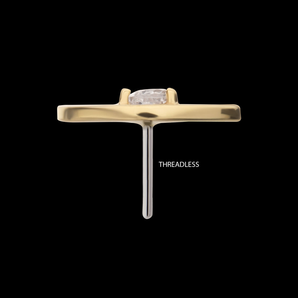 Prong Set Teardrop CZ Gem on a Radiant Fan Shape Flatback Stud Earring / Nosering - CZ in 14Kt Yellow Gold