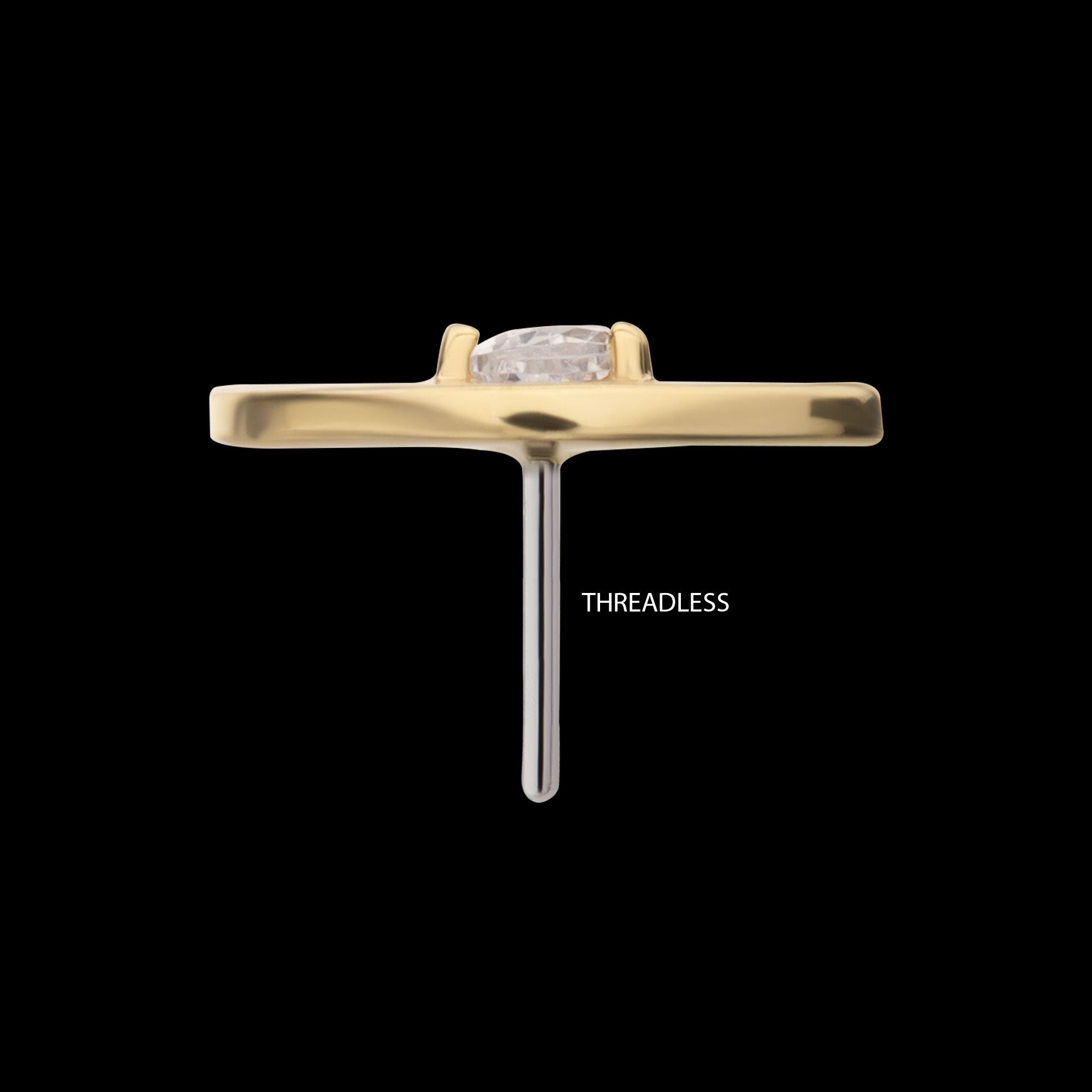 Prong Set Teardrop CZ Gem on a Radiant Fan Shape Flatback Stud Earring / Nosering - CZ in 14Kt Yellow Gold