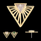 Bezel Set Triangle CZ Gem on a Radiant Triangle Shape Flatback Stud Earring / Nosering - CZ in 14Kt Yellow Gold