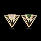 Bezel Set Triangle CZ Gem on a Radiant Triangle Shape Flatback Stud Earring / Nosering - CZ in 14Kt Yellow Gold