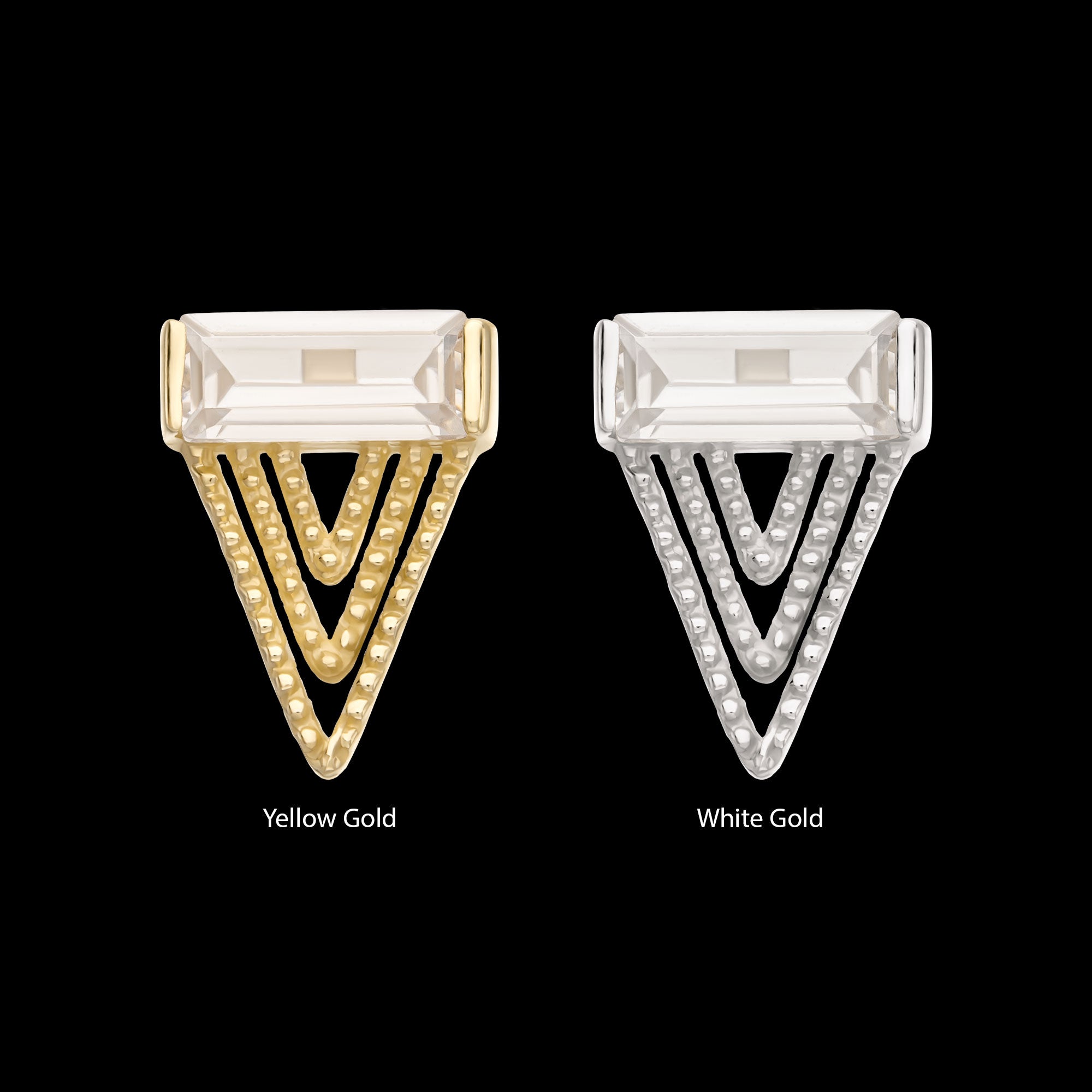 Triangular Baguette Gem Flatback Stud Earring / Nosering - Gem in 14Kt Gold