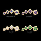 4-Cluster Staggered Square Shape with Prong Set Gem Flatback Stud Earring / Nosering - Gem in 14Kt Yellow Gold