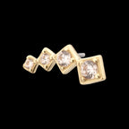 4-Cluster Staggered Square Shape with Prong Set Gem Flatback Stud Earring / Nosering - Gem in 14Kt Yellow Gold