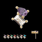 Baguette & Teardrop Prong Set Multi-Gem Flatback Stud Earring / Nosering - Gem in 14Kt Yellow Gold