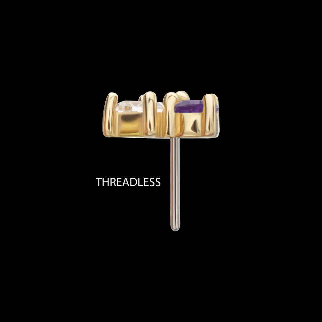Baguette & Teardrop Prong Set Multi-Gem Flatback Stud Earring / Nosering - Gem in 14Kt Yellow Gold