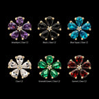 Low Profile Prong Set 5-Teardrop Gem Radiant Bloom Flower Flatback Stud Earring / Nosering - Gem in 14Kt Yellow Gold